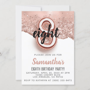 8th Rose Gold Birthday Invitation