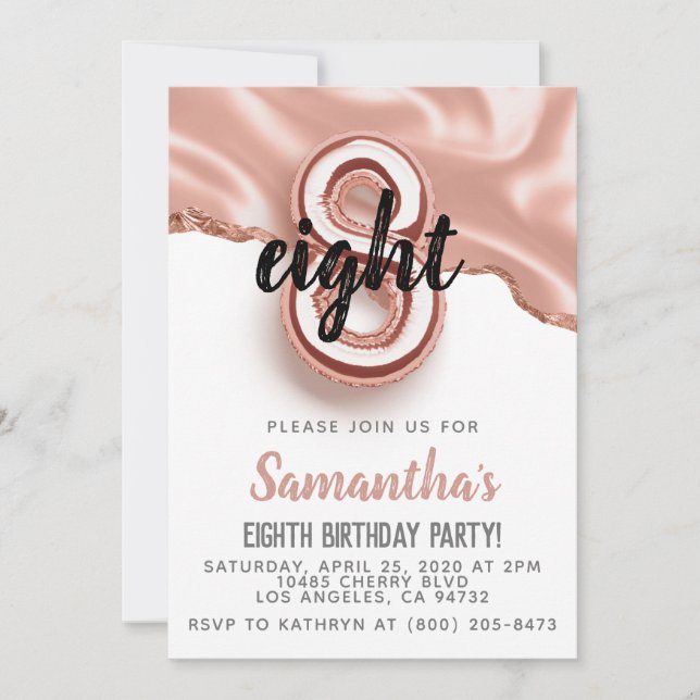 8th Rose Gold Birthday Invitation (Front)