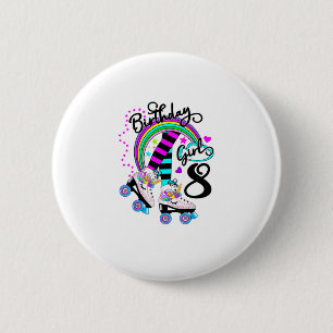 8th Unicorn Roller Skate Birthday Party for Girls 6 Cm Round Badge