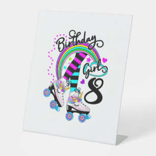 8th Unicorn Roller Skate Birthday Party for Girls Pedestal Sign