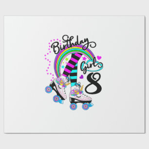 8th Unicorn Roller Skate Birthday Party for Girls Wrapping Paper