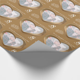 8th wedding anniversary bronze heart photo wrap wrapping paper