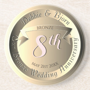 8th Wedding Anniversary Bronze Medallion Image Coaster