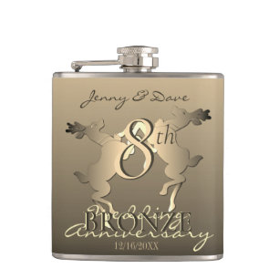 8th Wedding Anniversary Bronze Reindeer Hip Flask
