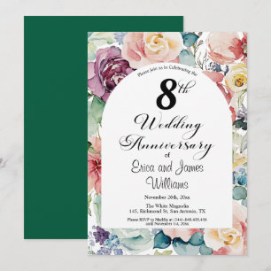 8th Wedding Anniversary Elegant Script Floral Invitation