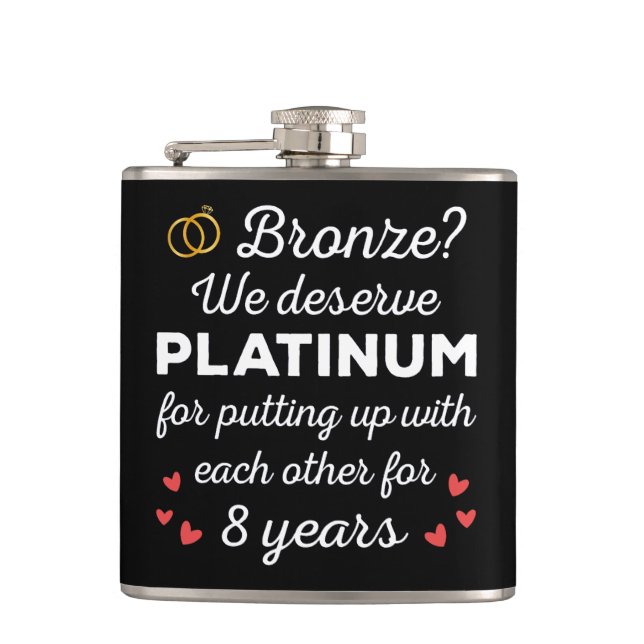 8th Wedding Anniversary I - Bronze Funny Couple Hip Flask (Front)