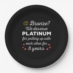 8th Wedding Anniversary I - Bronze Funny Couple Paper Plate