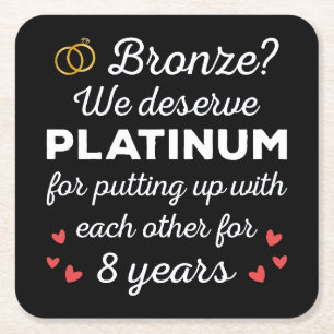 8th Wedding Anniversary I - Bronze Funny Couple Square Paper Coaster