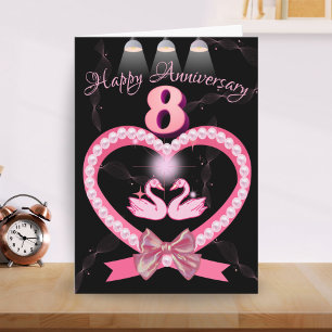 8th Wedding Anniversary Pink Heart Bow For Couple Card