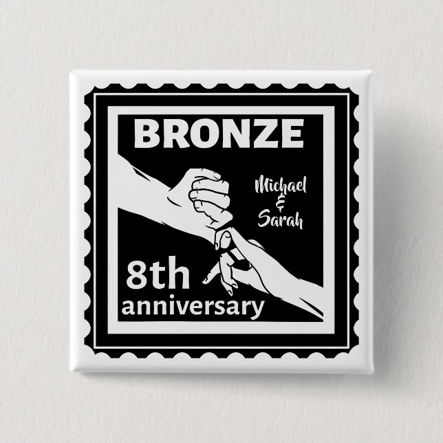 8th wedding anniversary traditional gift bronze 15 cm square badge (Front)