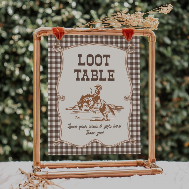8x10 Brown Gingham Cowboy Loot Table Sign (Creator Uploaded)
