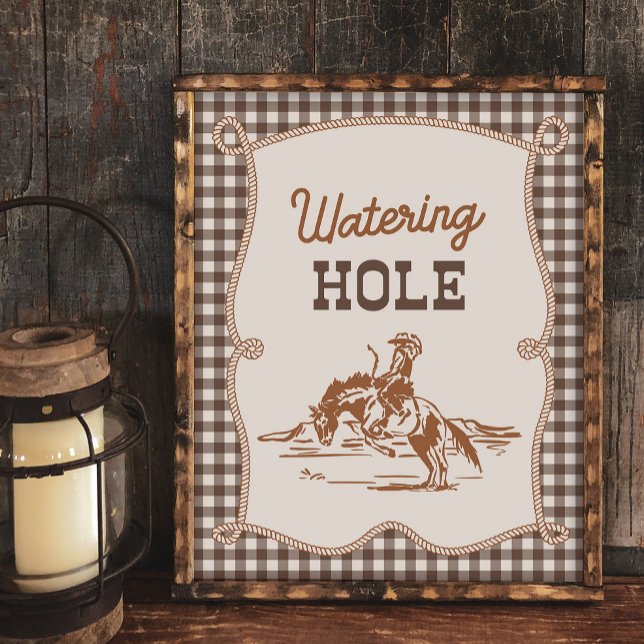 8x10 Brown Gingham Cowboy Watering Hole Sign (Creator Uploaded)