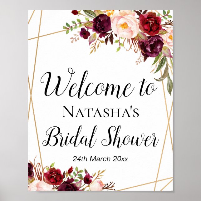 8x10" Custom Burgundy Boho Floral Sign (Front)