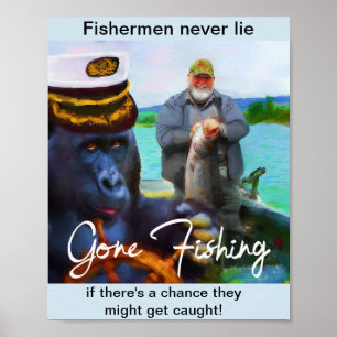 8x10 Humourous "Gone Fishing" Poster