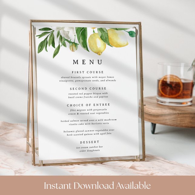 8x10 Printable Lemon Floral Menu Sign (Creator Uploaded)
