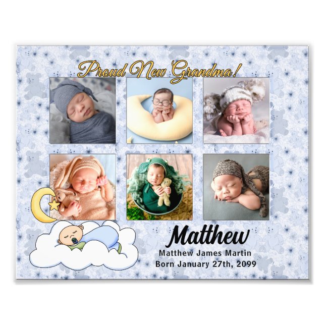 8x10 Proud Grandma New Baby Boy Photo Frame Print (Front)