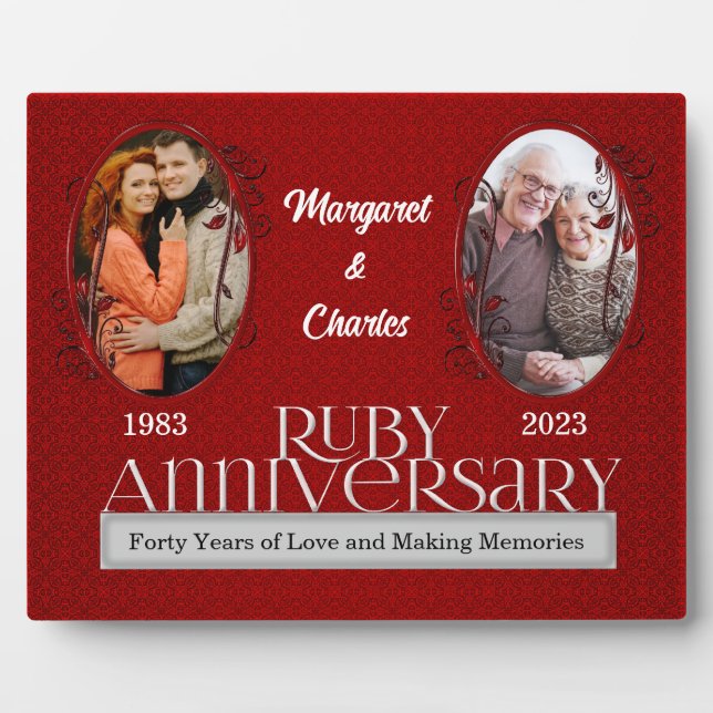 8x10 Ruby 40th Wedding Anniversary Two Photo Plaque (Front)