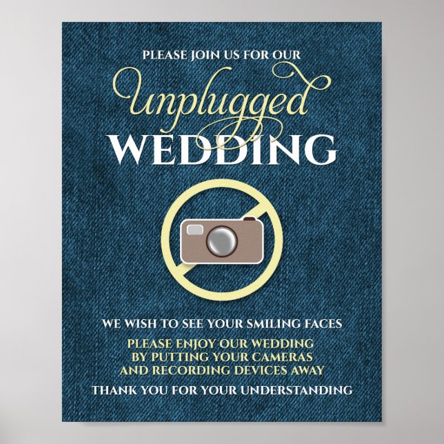 8x10 Rustic Country Denim Unplugged Wedding Sign (Front)