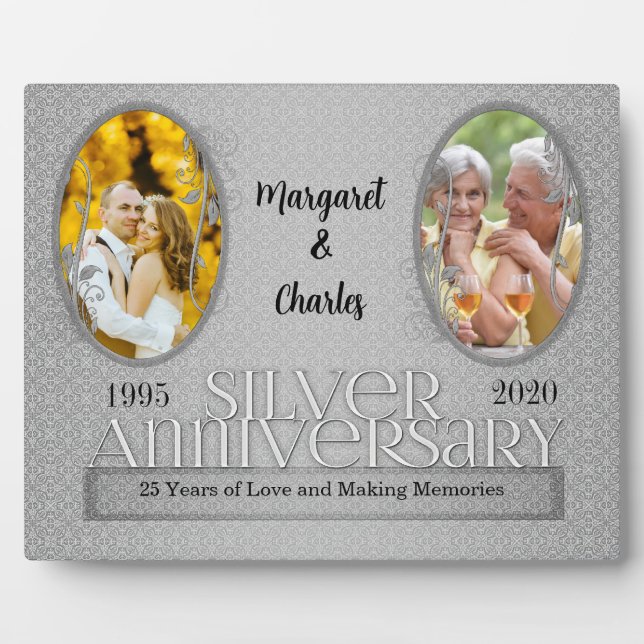 8x10 Silver 25th Wedding Anniversary Photo Plaque (Front)