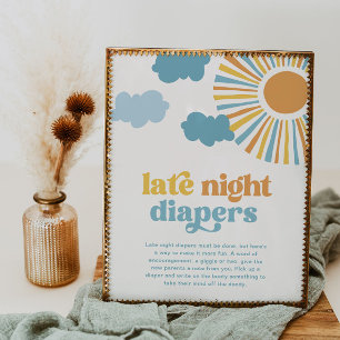 8x10 Sun Baby Shower Late Night Diapers Sign