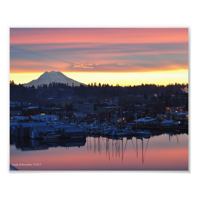 8X10 Sunrise on Mount Rainier and Puget Sound Photo Print (Front)