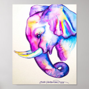 8x10 Watercolor Colourful Elephant Poster