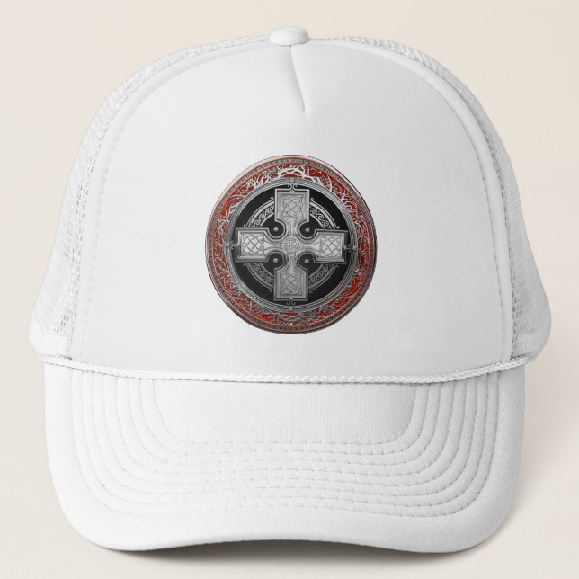 [900] Ancient Celtic Sacred Silver Knot Cross Trucker Hat (Front)