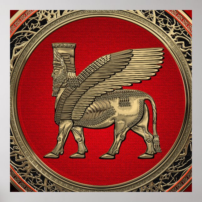 [900] Assyrian Winged Bull - Gold Lamassu Poster (Front)