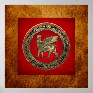 [900] Assyrian Winged Bull - Gold Lamassu Poster