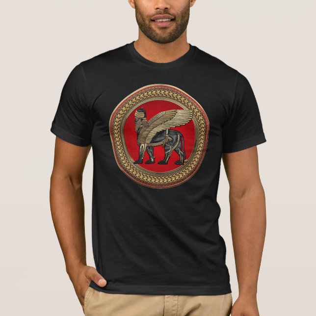 [900] Assyrian Winged Lion: Gold & Black Lamassu T-Shirt (Front)