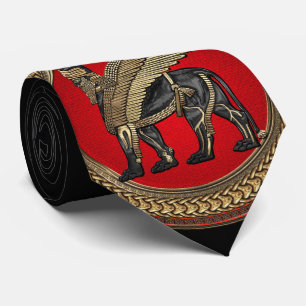 [900] Assyrian Winged Lion: Gold & Black Lamassu Tie