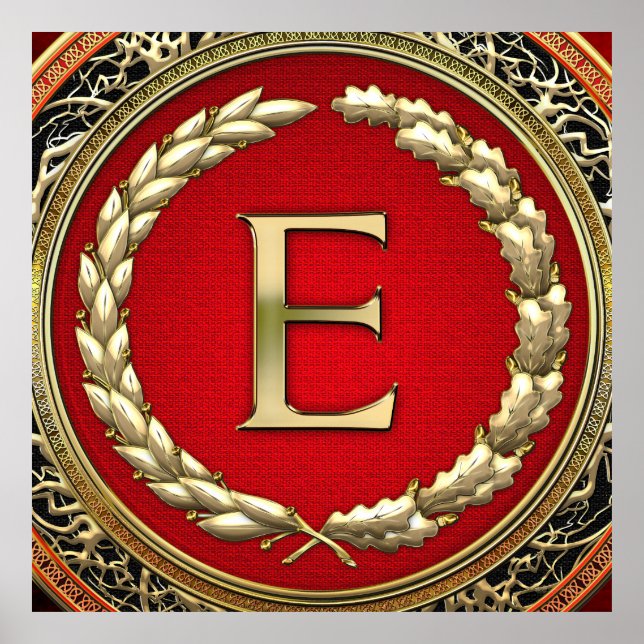 [900] “E” Gold Vintage Monogram Poster (Front)