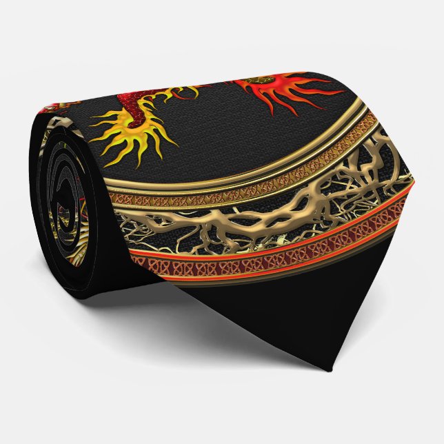 [900] Red and Yellow Dragons Tie (Rolled)