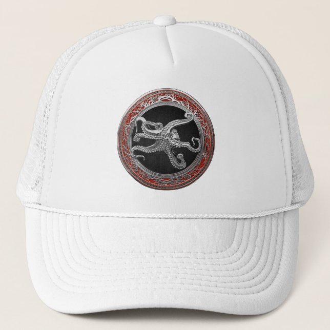 [900] Sacred Silver Octopus in Defensive Posture Trucker Hat (Front)