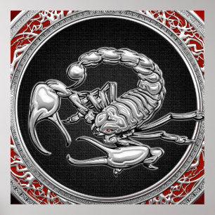 [900] Sacred Silver Scorpion on Black Poster