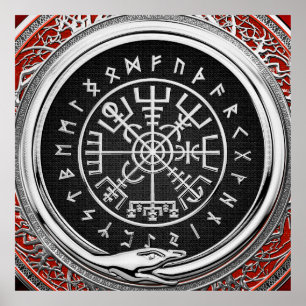 [900] Vegvisir - Viking Silver Magic Runic Compass Poster