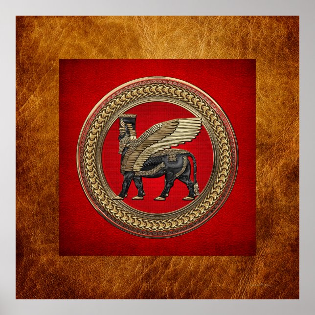[901] Assyrian Winged Bull: Gold and Black Lamassu Poster (Front)