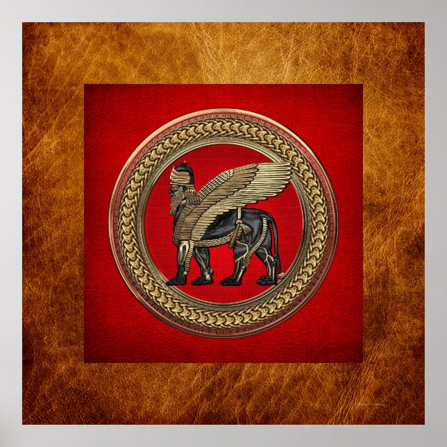 [901] Assyrian Winged Lion: Gold & Black Lamassu Poster (Front)