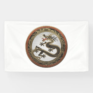 [901] Black and Gold Sacred Eastern Dragon Banner