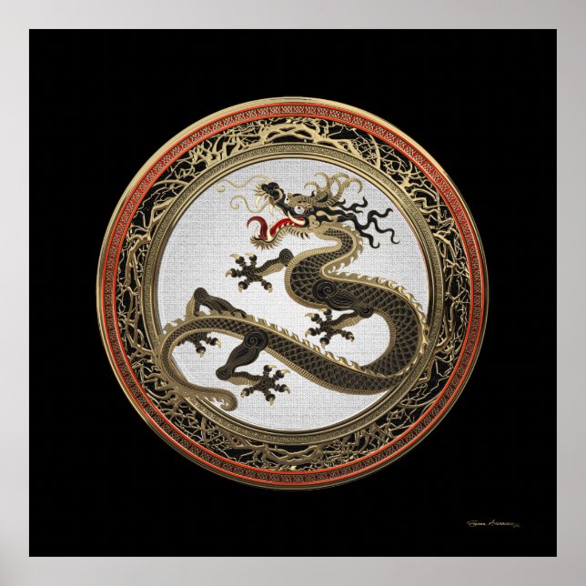 [901] Black and Gold Sacred Eastern Dragon Poster (Front)
