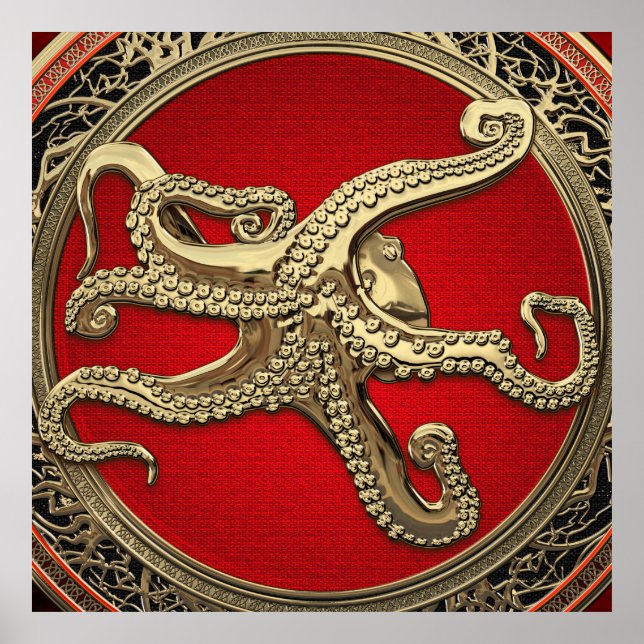 [901] Sacred Gold Octopus in Defensive Posture Poster (Front)