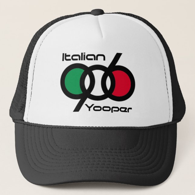 906 italian yooper-interlocking numbers trucker hat (Front)