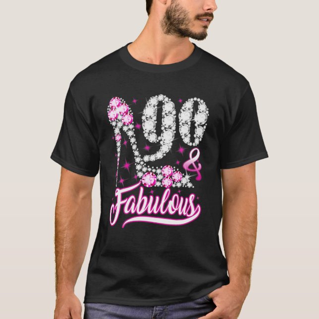90 And Fabulous 90Th B-Day Pink Diamond Shoes Beau T-Shirt (Front)