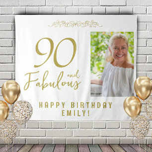 90 and Fabulous 90th Birthday Photo Backdrop Tapestry