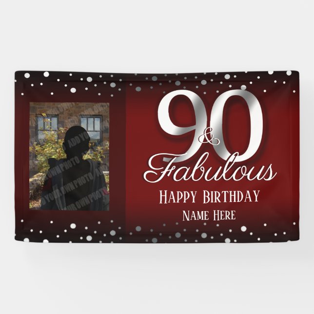 90 and Fabulous Birthday Confetti Photo Banner (Horizontal)