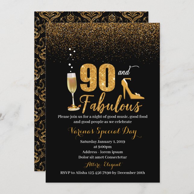 90 and Fabulous Birthday Invitation for Women (Front/Back)