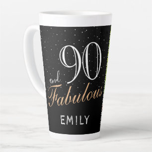 90 and Fabulous Elegant Black 90th Birthday Photo Latte Mug