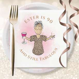 90 and Fabulous Ethnic Gold Pink Female Birthday Napkin