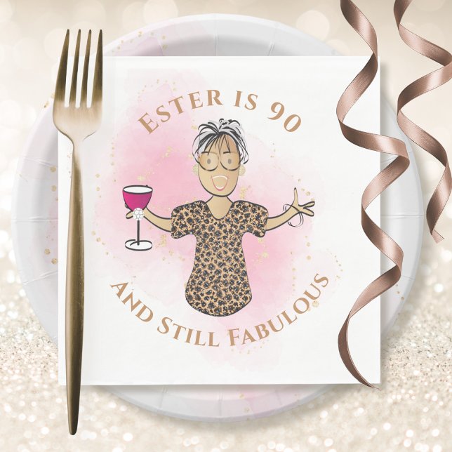 90 and Fabulous Ethnic Gold Pink Female Birthday Napkin (Creator Uploaded)