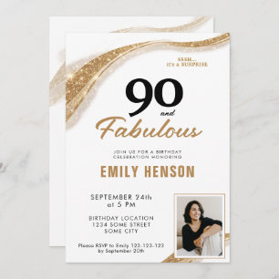 90 and Fabulous Gold 90th Birthday Invitation